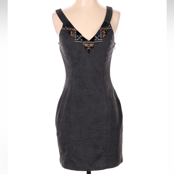 Bebe Addiction Collection Jeweled Grey Fitted Cocktail Party Dress Size Small S - Picture 9 of 9